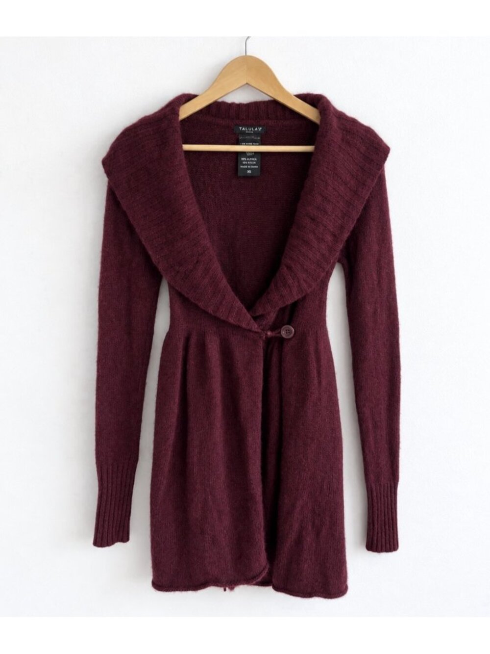 Aritzia Talula Cashmere Lambswool Angora Wrap Cardigan Minimalist Burgundy XS